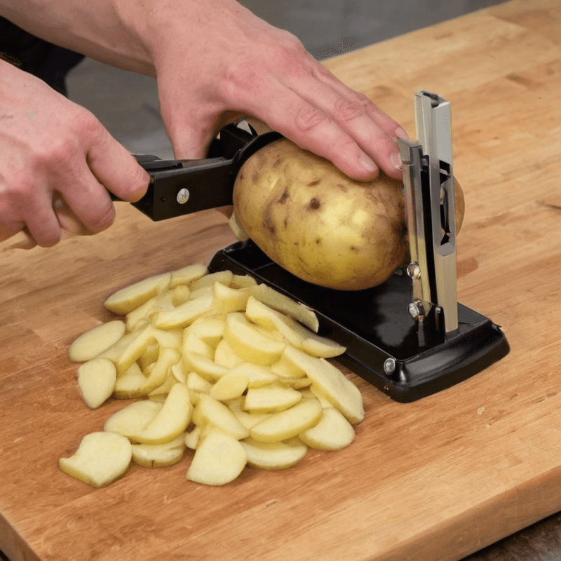 A kitchen gadget designed for easy potato holding and slicing.